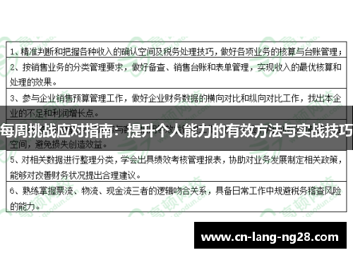 每周挑战应对指南：提升个人能力的有效方法与实战技巧