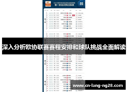 深入分析欧协联赛赛程安排和球队挑战全面解读